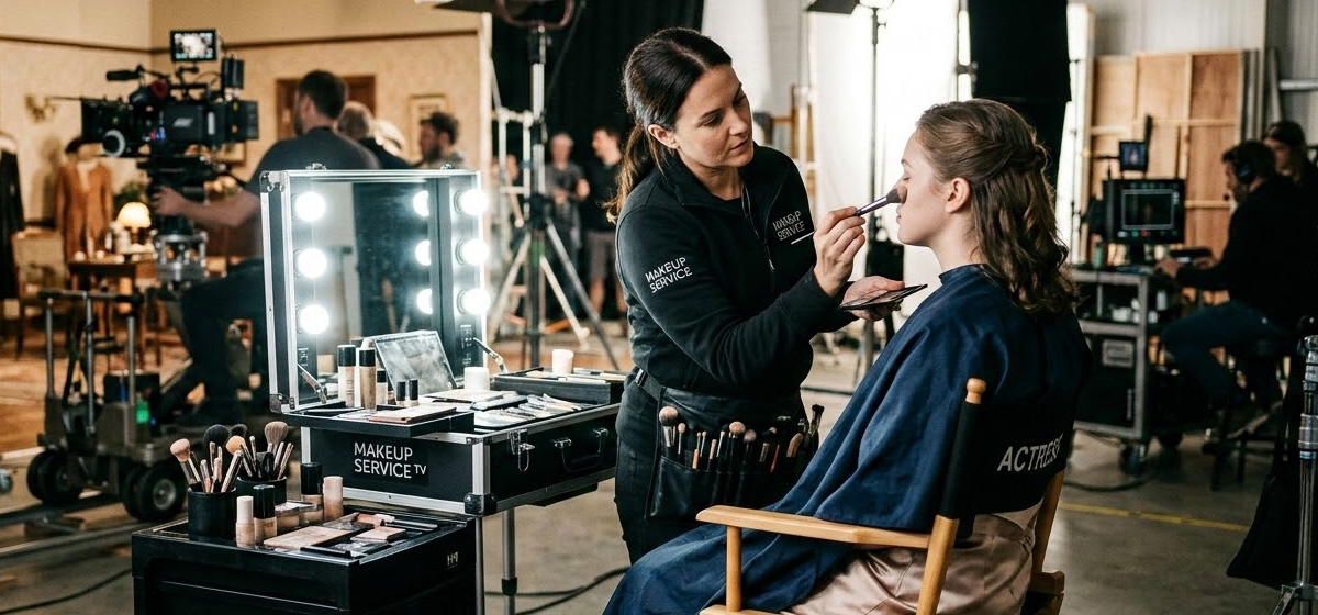 Team MakeUpService al lavoro nel backstage di una produzione televisiva professionale